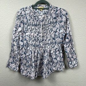 Roberta Roller Rabbit Shirred Pintuck Blouse Kurta Peasant Top Sz S